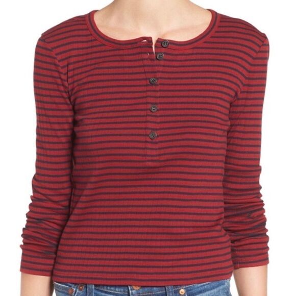 NWT-Striped Red & Navy Henley Tee (XXS) - Picture 2 of 9